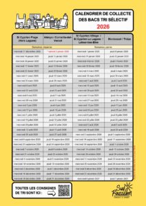 Calendrier de collecte des bacs de tri selectif